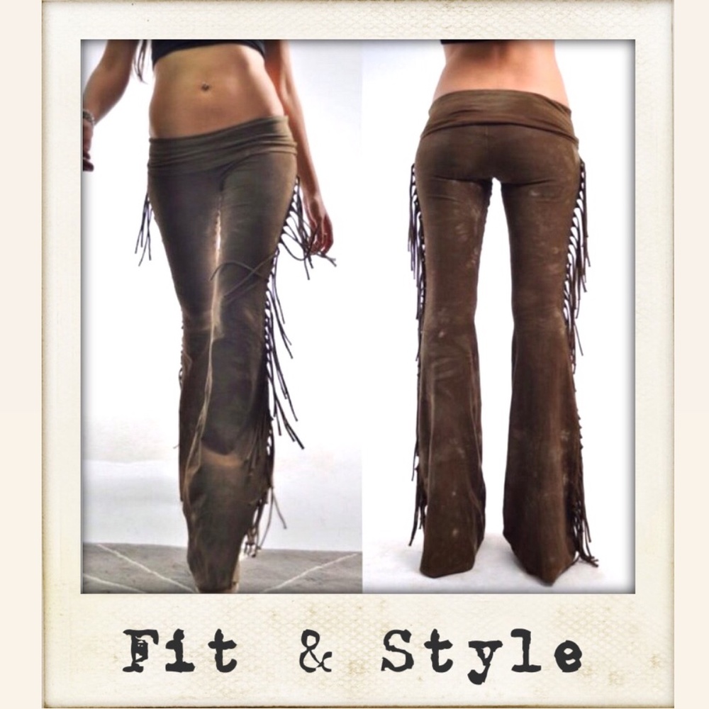 SHORT LENGTH Hiphugger Fringe Bell Bottoms in BROWN TIE DYE Rocker Festival Boho - Picture 11 of 13